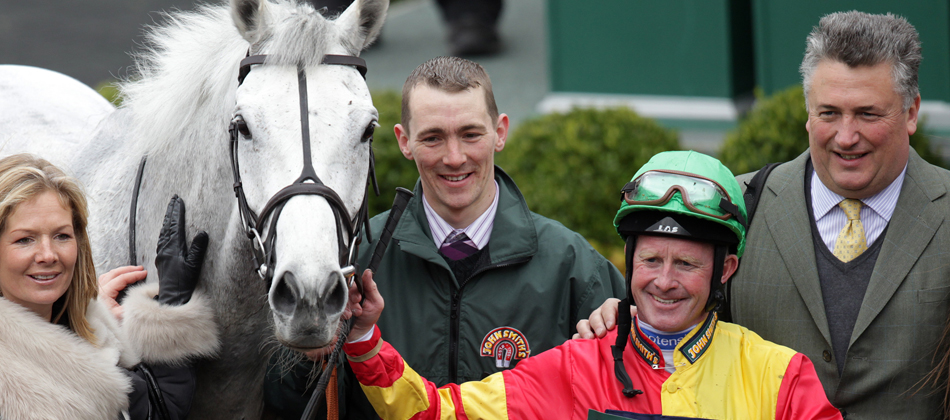 Winning Trainer, Paul Nicholls and Jockey, Mick Kinane of the John Smith's Aintree Legends Race 2013