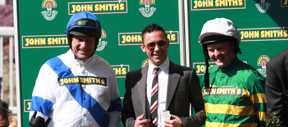 Bob Champion, Frankie Dettori and Jonjo O'Neill at Aintree 2013