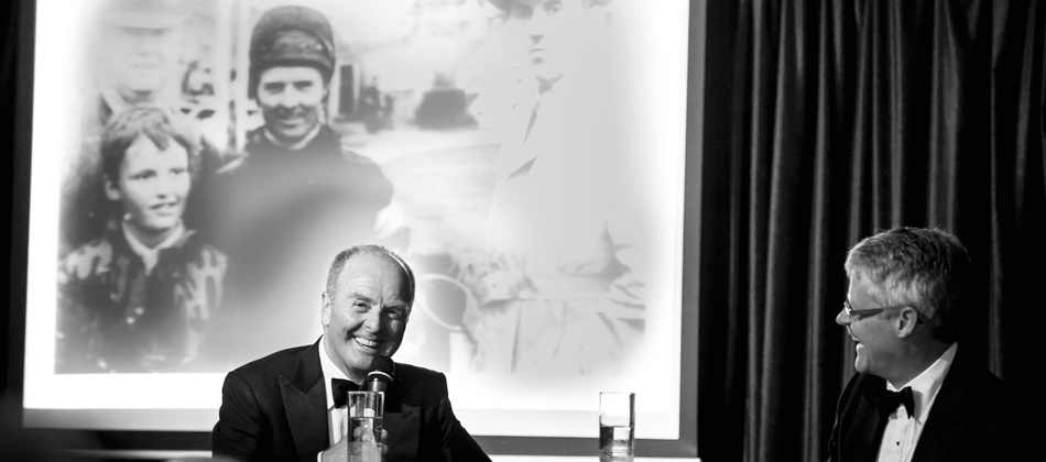 Jonjo O'Neill being interviewed by Mike Cattermole during 'An Evening with Jonjo O'Neill', September 2013